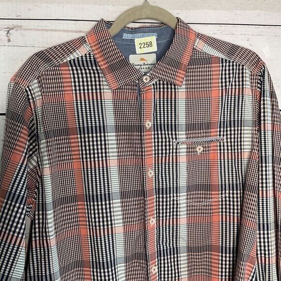 Tommy Bahama Jeans Men’s Medium Orange Western Plaid Long Sleeve‎ Button Down - Picture 4 of 11